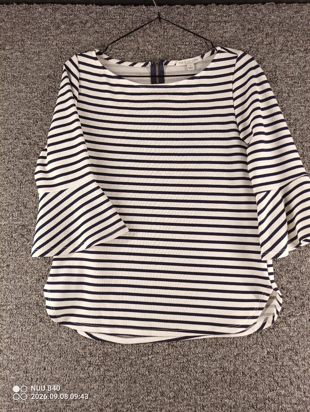 Green Envelope Girls Navy & White Striped Top